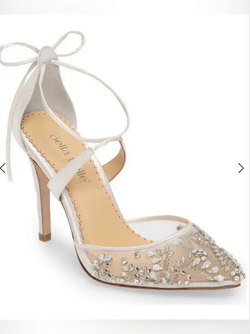 Bella Belle bridal shoes Beaded Pointed-Toe Ankle Tie Heels - Champagne Beige
